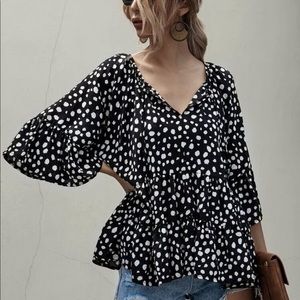 Dalmatian Print Flounce Sleeve Blouse